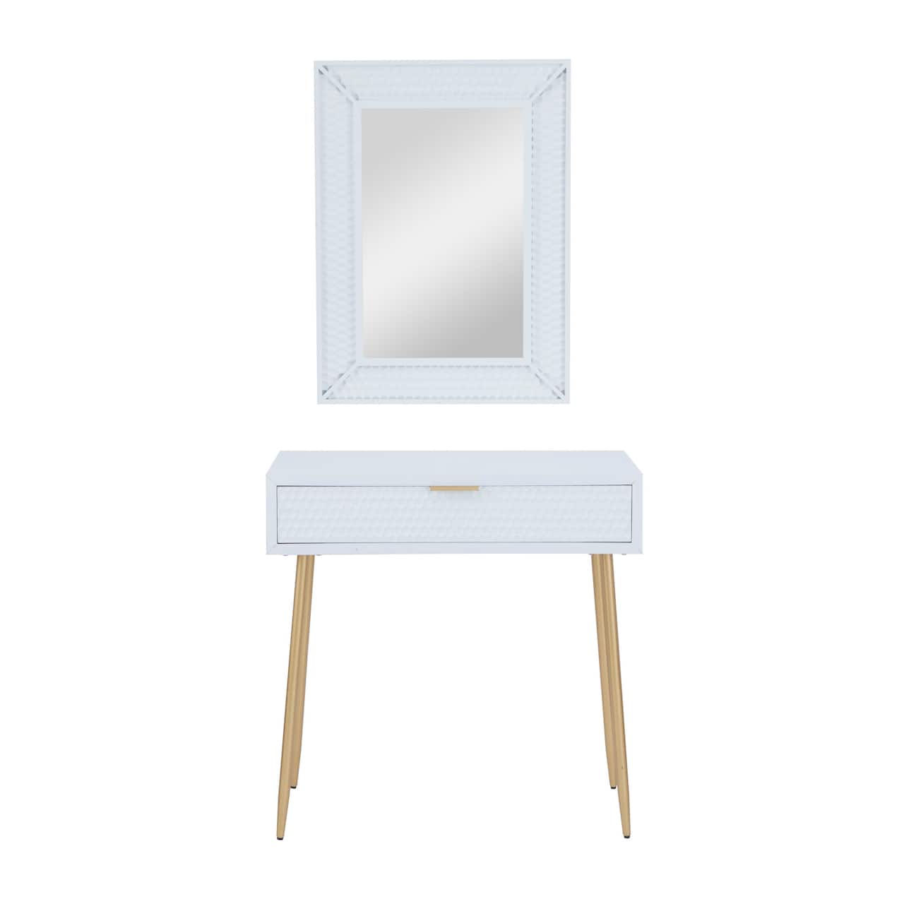 Set of 2" White Wood Contemporary Console Table with Mirror, 31" x 31" x 16"